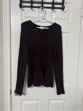 H&M Dark Plum Crewneck Sweater with Stud Embellishments